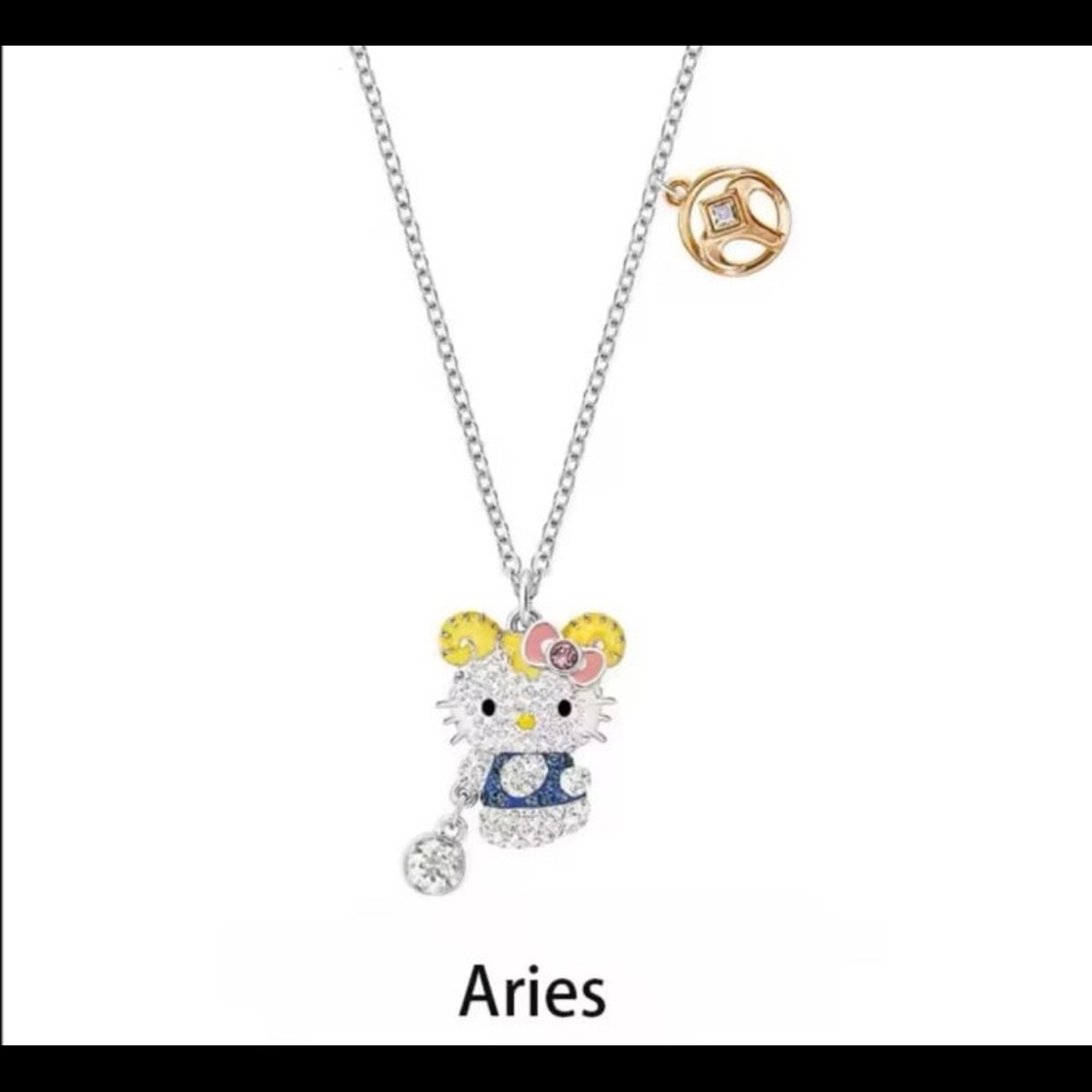 Zodiac sign Aries hello kitty necklace with swarovski elements